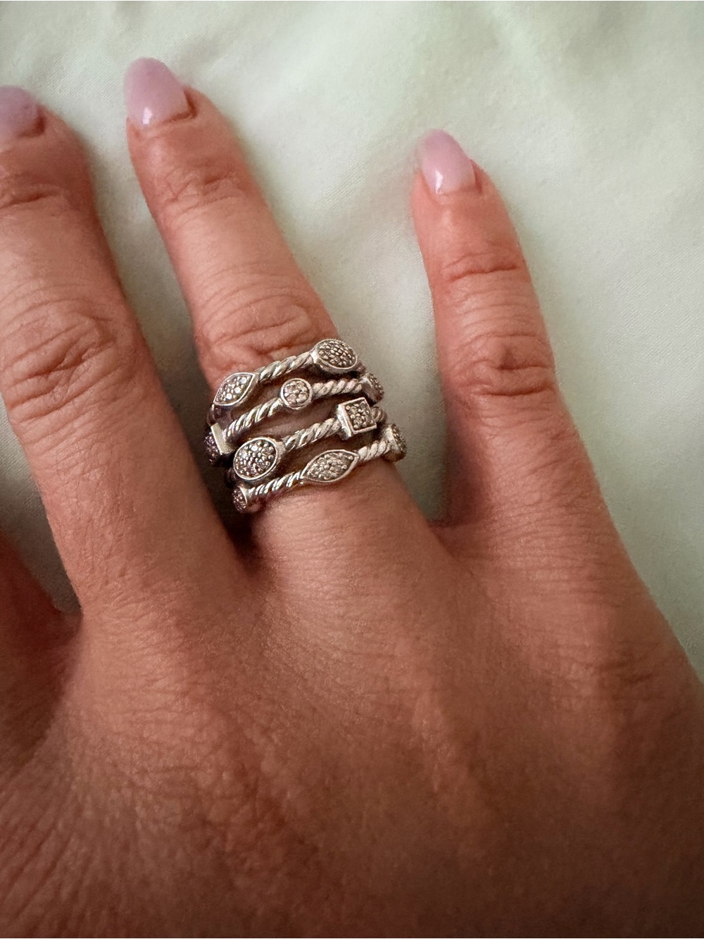 100% Authentic David Yurman Rope Design Sterling Silver Diamonds Pave Ring